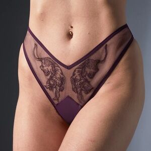 Sheer Purple Tiger Embroidered Thong